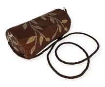 Vintage 90s Lynne Jerome Floral Beaded Crossbody Purse 100% Silk Lined | Brown