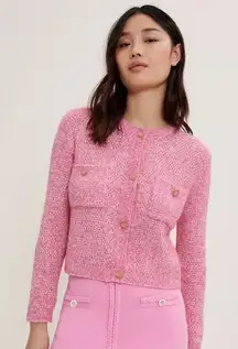 Maje‎ Knit Cardigan with Shiny Finish- Pink
