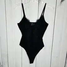 Lulus Black Lace Underwire Bodysuit Lingerie Snap Bottom Thong Sz M Adjustable