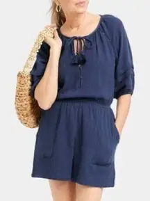 KNOX ROSE Women's Short Sleeve Gauze Romper  Navy Size XS