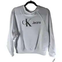 Calvin Klein Jeans Womens Sweatshirt Logo Crew Neck White Silver S