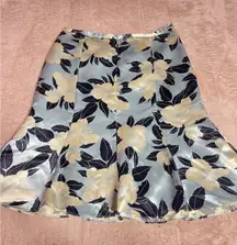Banana Republic Skirt Pure Silk Satin BluePrint Gored Panels Floral Size 8 I0186
