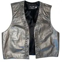 Patricia Wolf Vintage Gunmetal Metallic Leather Vest  Medium