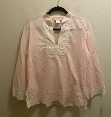 Natori Pink Tunic With White Lace Accents Size Small