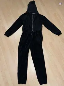 Vintage Juicy Couture Hoodie Jumpsuit Black Velour Size Medium