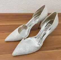 “Lola” d’Orsay Pumps White/Silver Lace Wedding Heels Size 8