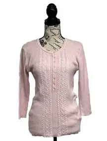 Faded Glory Vintage Y2k Fishermen Henley Womens S Pink Cable Knit Preppy Outdoor