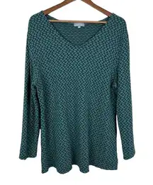 Habitat  Tunic Top Womens XL Green Abstract Textured Knit‎ Long Sleeve V-Neck