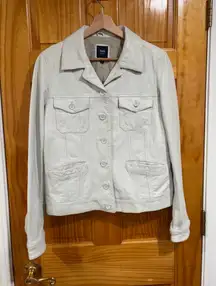 GAP Edition White Genuine Leather Jacket Moto Trucker Coat L Women’s