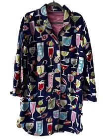 Nick And Nora Holiday Cheer Fun Christmas‎ Cocktails Nightshirt Flannel Size XL