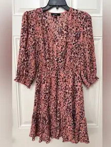 Lulus Size Small Dusty Rose Mauve Multi Print Mini Dress Half Sleeve V-Neck