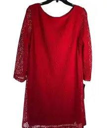 Sharagano‎ NWT Red Crochet Lace Long Sleeve Scoop Neck Dress Sz 14