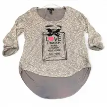 Gray Long Sleeve Y2K Coquette Graphic Top