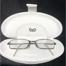 Dolce & Gabbana Wire Rim Eyeglasses Silver Rectangle White Zipper Case