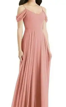 Dessy Group Style 4525 Off The Shoulder Open Cowl Back Size 16 NWT Desert Rose