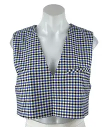 Zara Women's Blue Gingham Houndstooth Sleeveless V Neck Vest Crop Top Size XS
