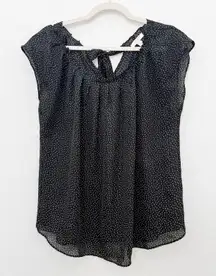 Lauren Conrad Womens Top Size L Black White Polka Dot Cap Sleeve Retro Parisian‎