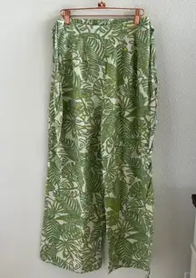 Modern Aloha Palm Linen Cotton Rayon Wide Leg Elastic Waist Pants  S