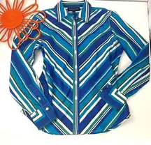 Vintage 90s Bright Funky Retro Large Collar Shirt Ladies Size PMED Blue Colors