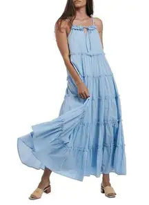 New Women’s cotton tiered maxi dress in blue, size 2