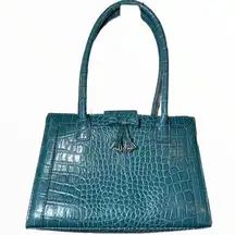 Liz Claiborne Y2K Vintage Croc Embossed Leather Bow Tassel Purse Shoulder Bag