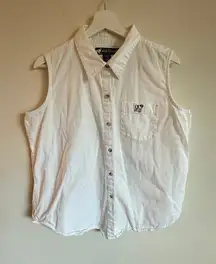 Big Dogs Sleeveless Button Down Shirt XL White Cotton‎ 90s Y2K Dog