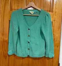 HWR 100% Cashmere Bow Cardigan Sweater Mint Green M Soft Luxury Feminine Preppy