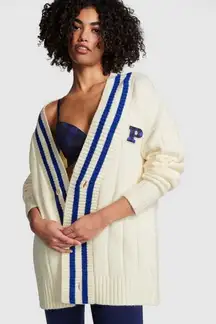 Victoria's Secret PINK Creamer Knit Varsity Cardigan Sweater Jacket Size Med