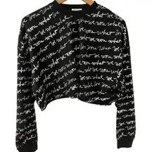 We Wore What Black & White Logo Scribbled‎ Oversized Cropped Sweatshirt Size XS
