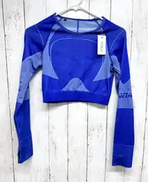 Gymshark Top Women Chest XS Turbo Seamless Crop Top Blue Compression Athletic