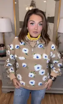 Karlie floral vintage fleece zip pullover