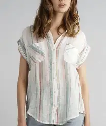 Thread And Supply Margot Linen Short Sleeve Button Front Shirt Size Medium