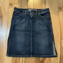 Express Y2K Jean Skirt Knee Length Double Side Slit Women’s Size 4 Button Fly
