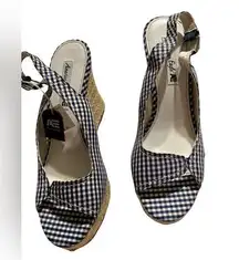 AMERICAN EAGLE Sandal Size 10 Wedge Blue‎ Gingham Peep Toe NWT