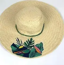 5/$25 Floppy Beach Hat Woven Embroidered Leaves