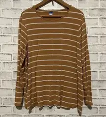 Women’s Old Navy brown/white vertical stripe LUXE long sleeve t-shirt XL