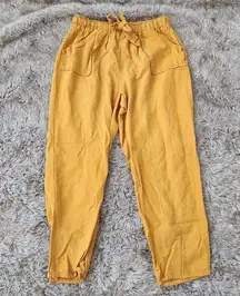 H.I.P. Heart Mustard Yellow Cropped Ankle Length Linen Pants Size Medium