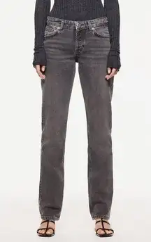 Zara Straight Leg Mid Rise Cotton Jeans Anthracite Gray Sz 2