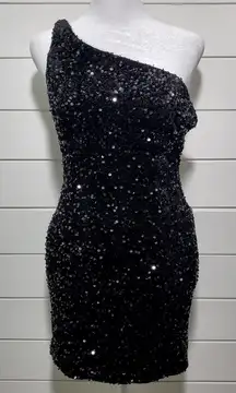 Lavetir Sequin One‎ Shoulder Bodycon Mini Dress Prom Dance Size S