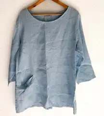 Cut Loose 100% Linen Asymmetrical Pocket Top Blue XL Made in USA