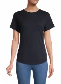 Vince Dark Navy Semi Sheer Short Sleeve Crewneck Pullover T Shirt Tee Top Small