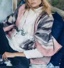 Free People Off Road Ruana Poncho Striped Pink Grey Winter Cozy Wrap