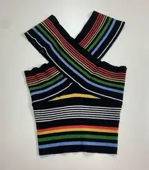 Signature Eight Striped Knit Crossover Crop Top Size Medium