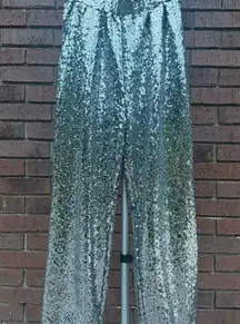 Glam Hazel Sequin Joggers Sliver Black Pants Women Size Medium New