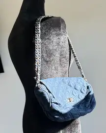 Chico's Navy Quilted Shoulder Bag with Silver Chain