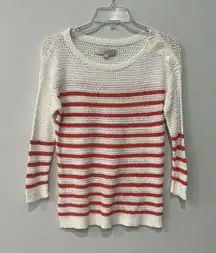Ann Taylor LOFT Striped Mesh Trim Long Sleeve Crew Neck Pullover Sweater