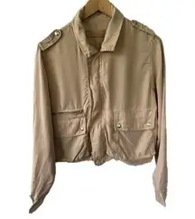 BLANK NYC  Women's Beige Lightweight Utility Moto Cargo Crop Zip Up Snap Jacket M