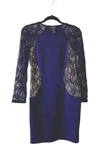 Navy & Tan Inset Lace Bodycon Mini Dress