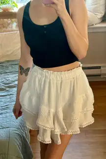 White Ruffle and Lace Mini Skirt