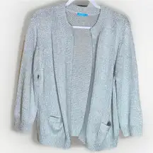 J McLaughlin Cardigan Womens XL Metallic Knit Open Front Pockets Shimmer Sparkle